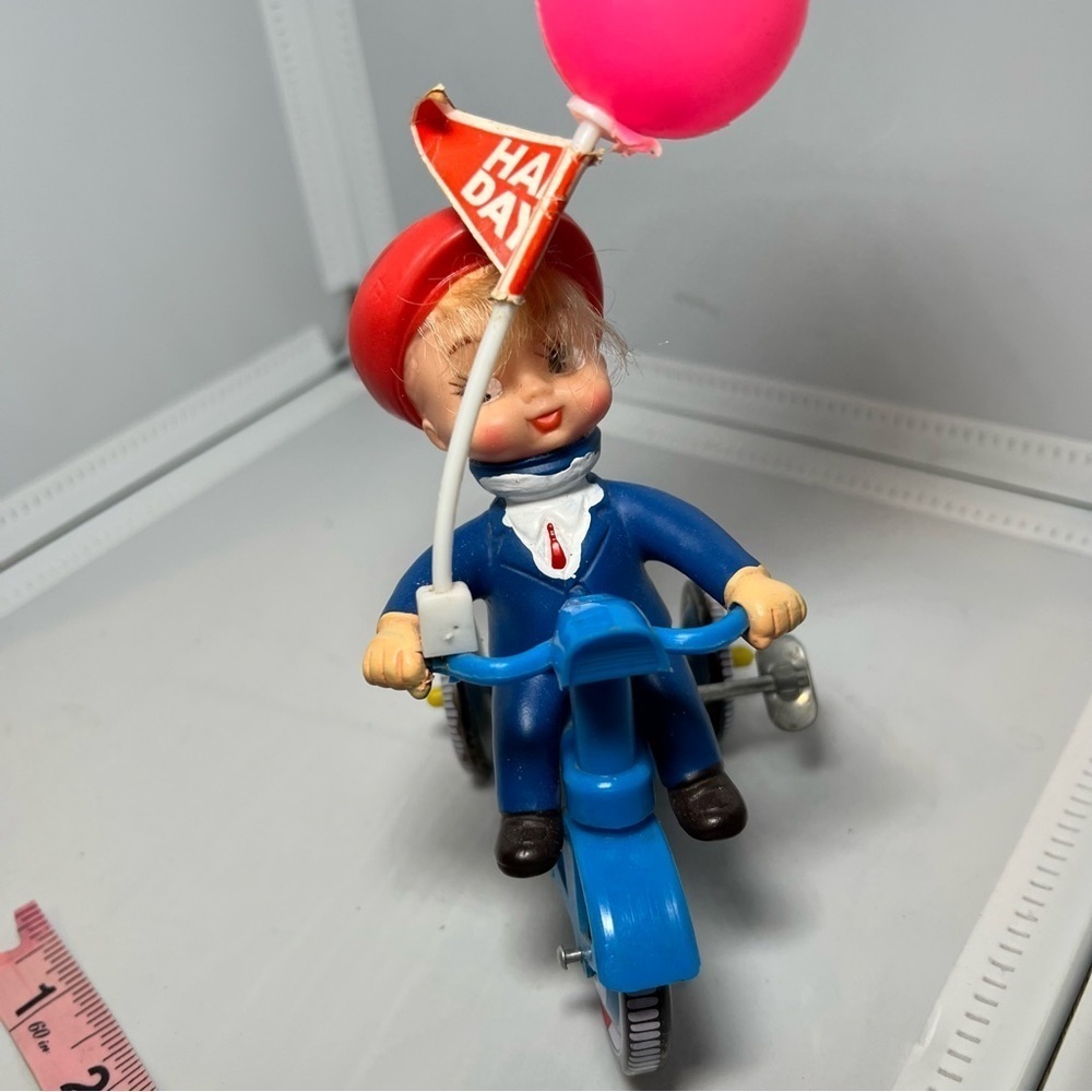 1960s-70s Mechanical Boys Tricycle With Revolving Bell Tin Vtg Toy Works Great